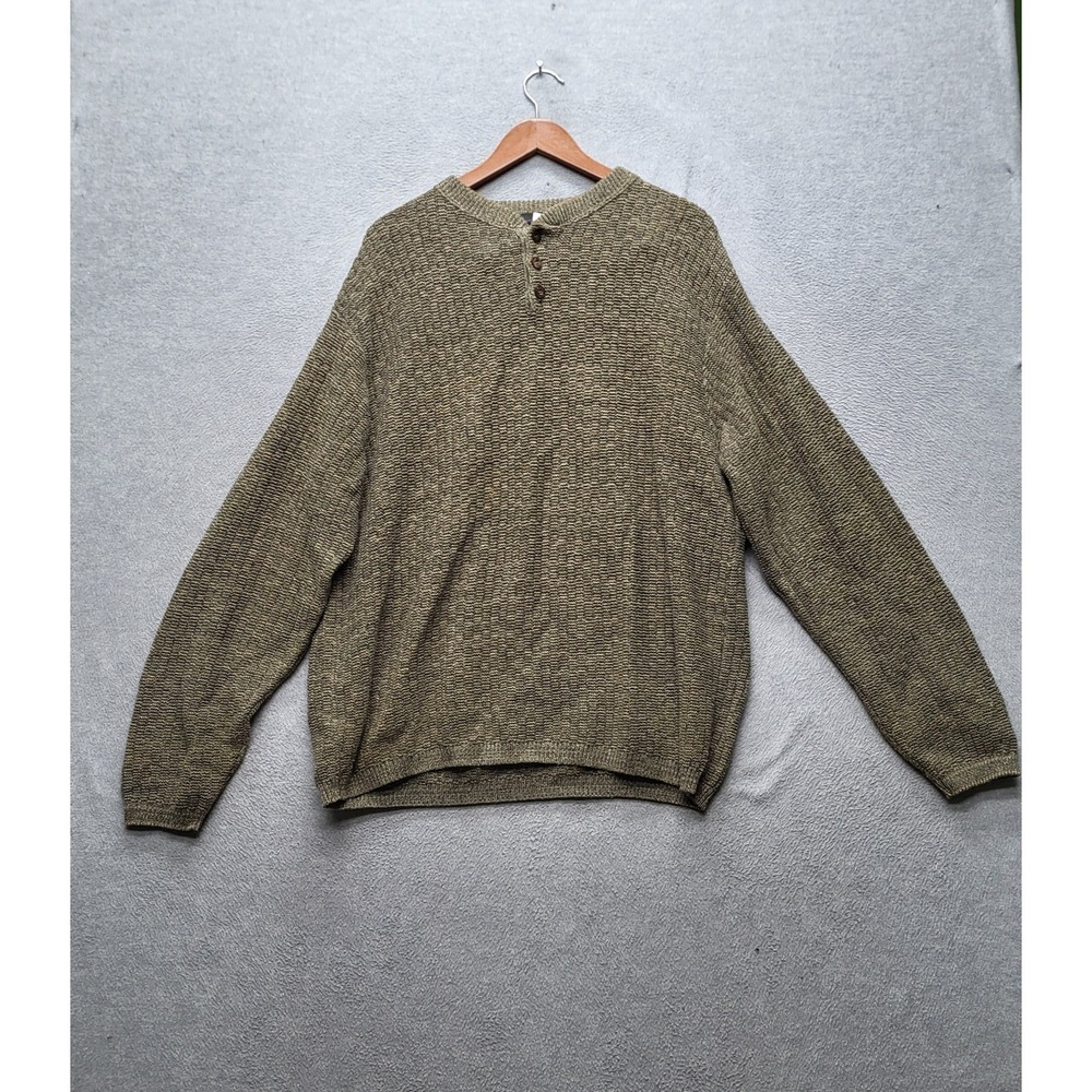 Bill Blass Men Sweater L Olive Henley Grandpa Hand Framed‎ 90s USA